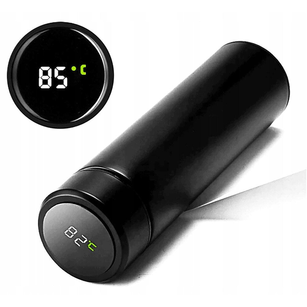RESIGILAT - Termos smart cu afisaj led, indicator temperatura, 500 ml, negru, otel inoxidabil