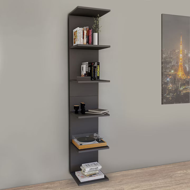 Bibliotecă de perete, 5 rafturi, design modern și compact, 180x34.6x31.5 cm