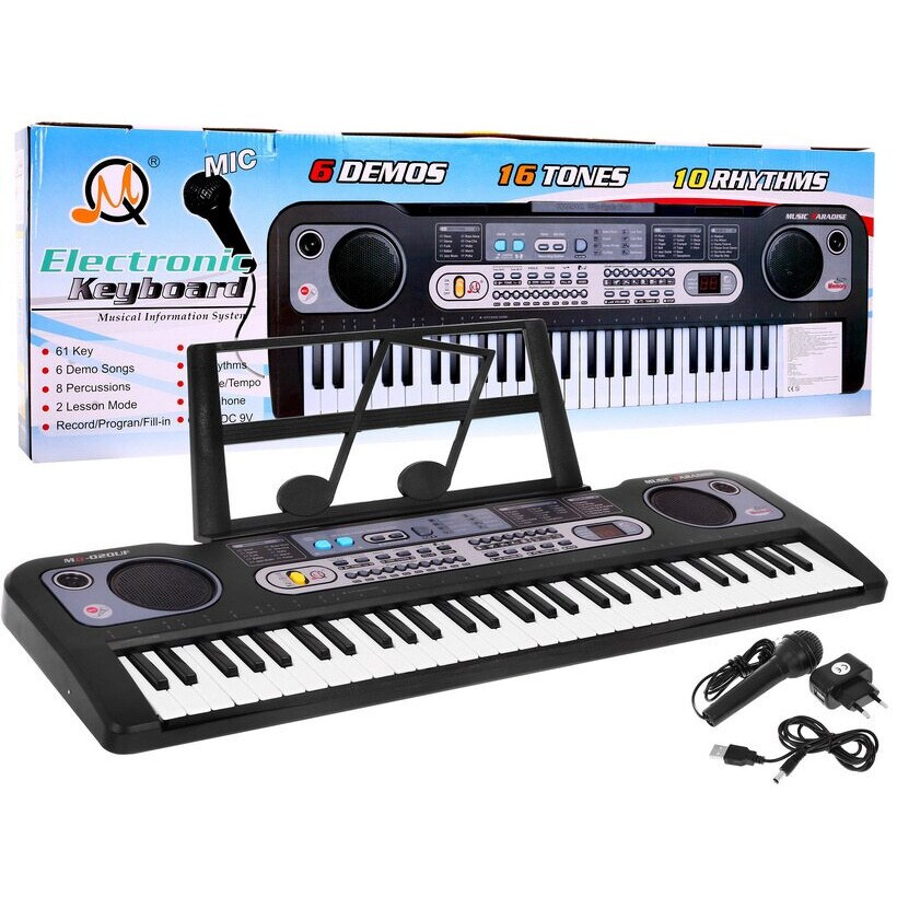Orga electronica 80 cm, 61 clape, microfon inclus, 16 tonuri, 10 ritmuri si functie de inregistrare