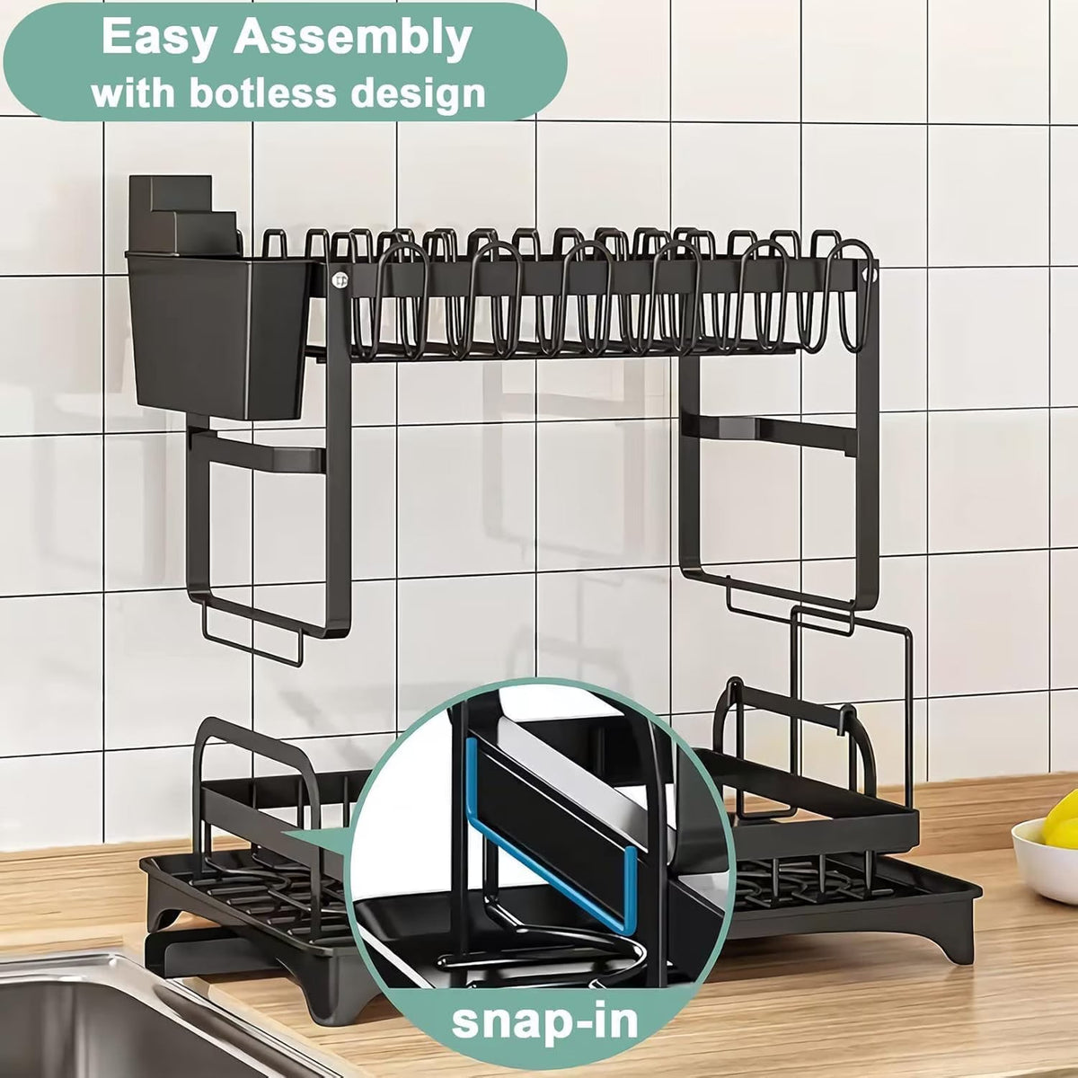 RESIGILAT - Scurgator vase, design auto-draining, organizator compact, negru, 42x30x29cm