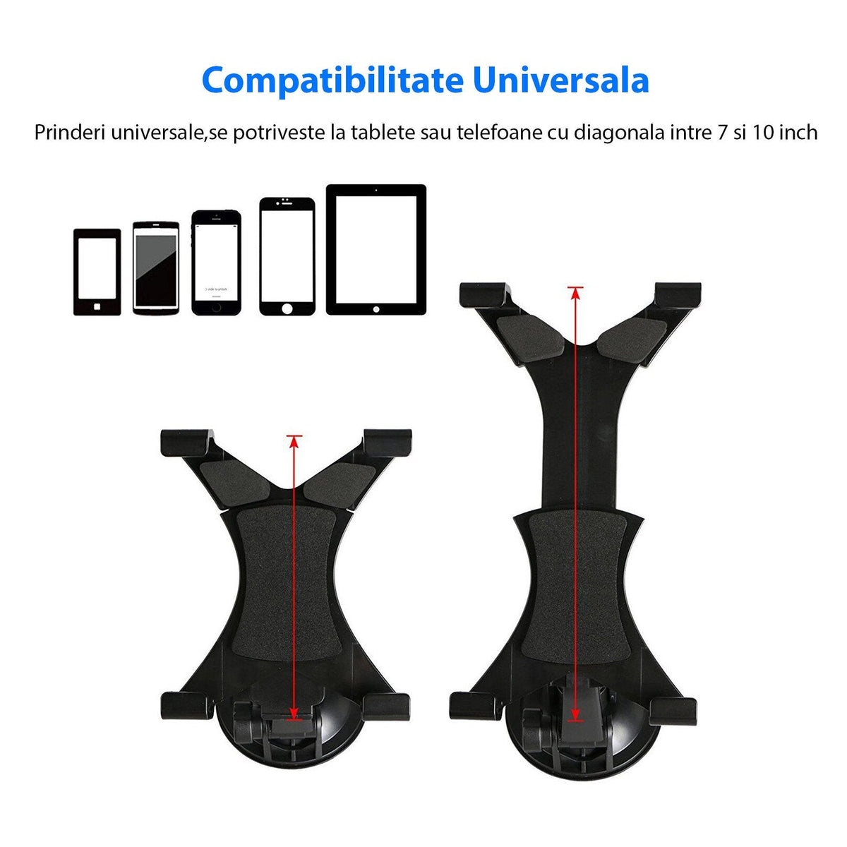 Suport Auto Pentru Tableta 7-10 inch, Ventuza, Reglabil, Premium Holder, Negru