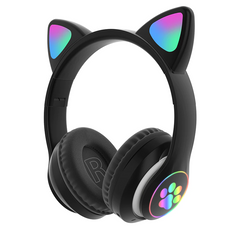 RESIGILAT - Casti wireless pliabile cu urechi de pisica iluminate LED, Bluetooth 5.0, Bass Stereo