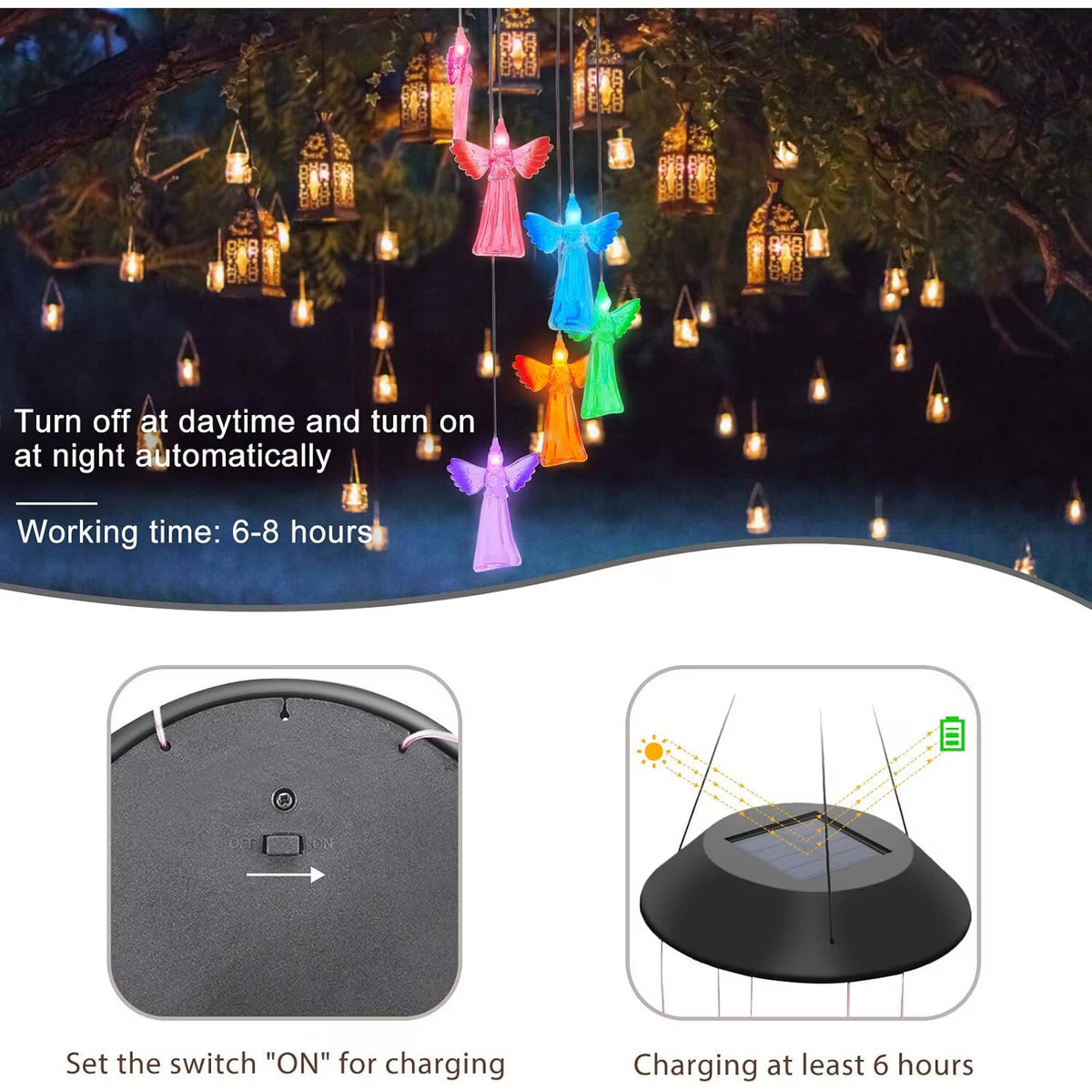 Ghirlanda solara decorativa ingerasi cu lumini LED multicolore si senzor de lumina IP55