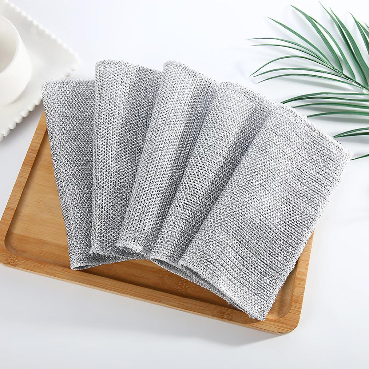 Set 10 lavete cu dublu strat, din fibra abraziva pentru vase, utilizare umeda si uscata, carpa de sarma, 30 x 30 cm, Argintiu