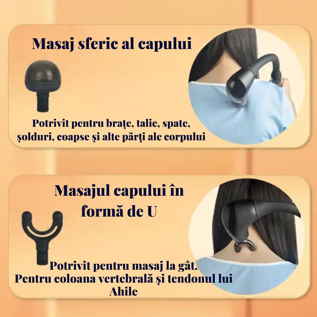 Aparat de masaj profesional cu brat flexibil in forma de U – 9 Moduri, 4 Capete, Reincarcabil, Pentru Muschi si Relaxare