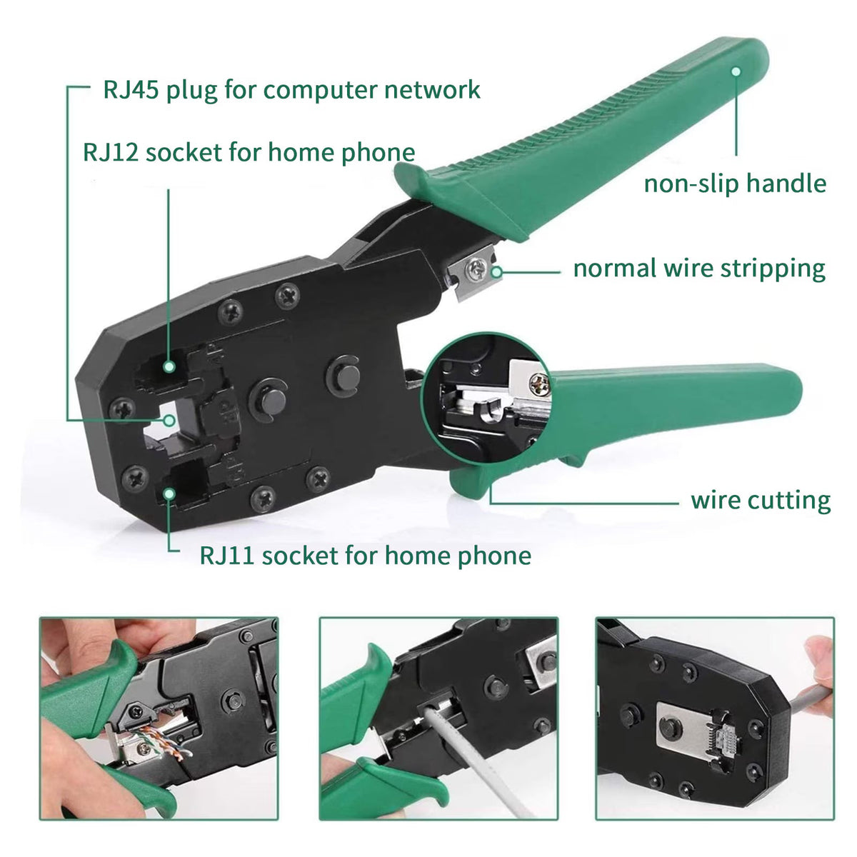 Cleste profesional pentru sertizat mufe RJ45, RJ12, RJ11 – 195 mm