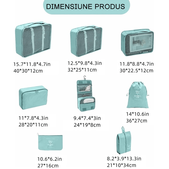 Set 10 organizatoare de bagaje – impermeabile, ușoare, pliante, cu mânere și fermoar dublu
