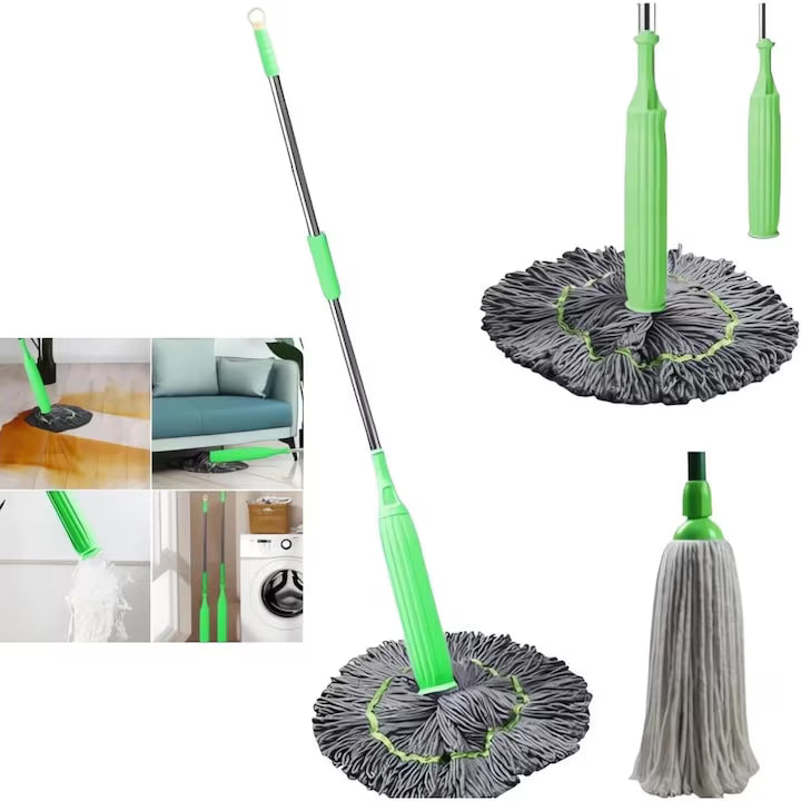Mop cu stoarcere rapida, rasucire automata, cap din microfibra