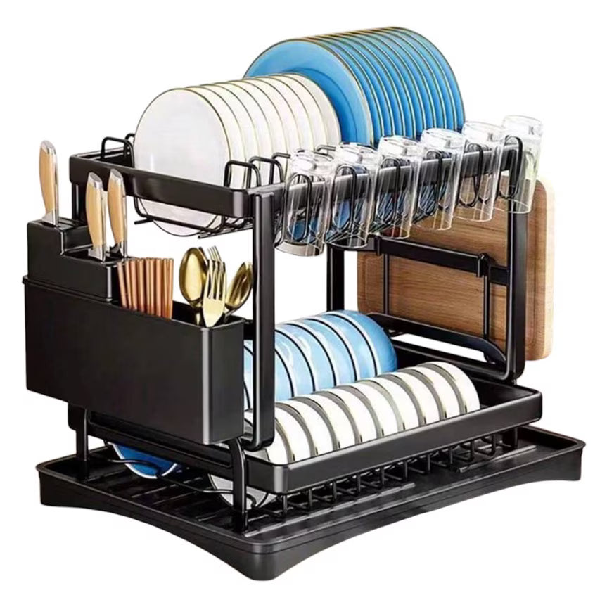 RESIGILAT - Scurgator vase, design auto-draining, organizator compact, negru, 42x30x29cm