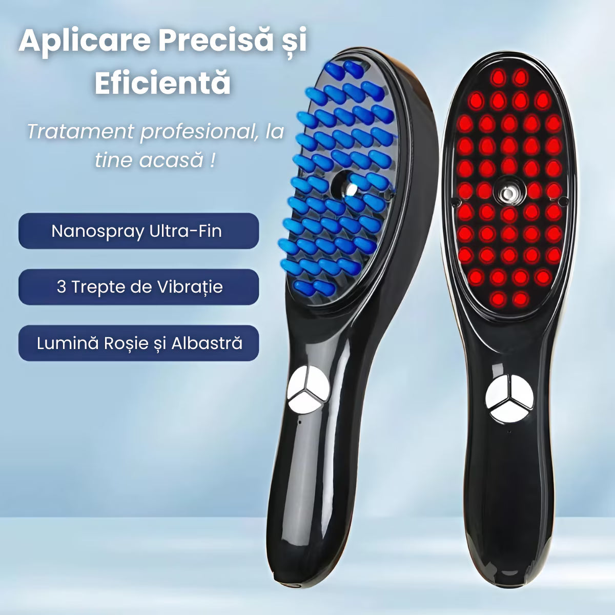 Perie termica inteligenta cu ionizare si lumina infrarosie, 46 puncte de masaj prin 3 trepte vibratii