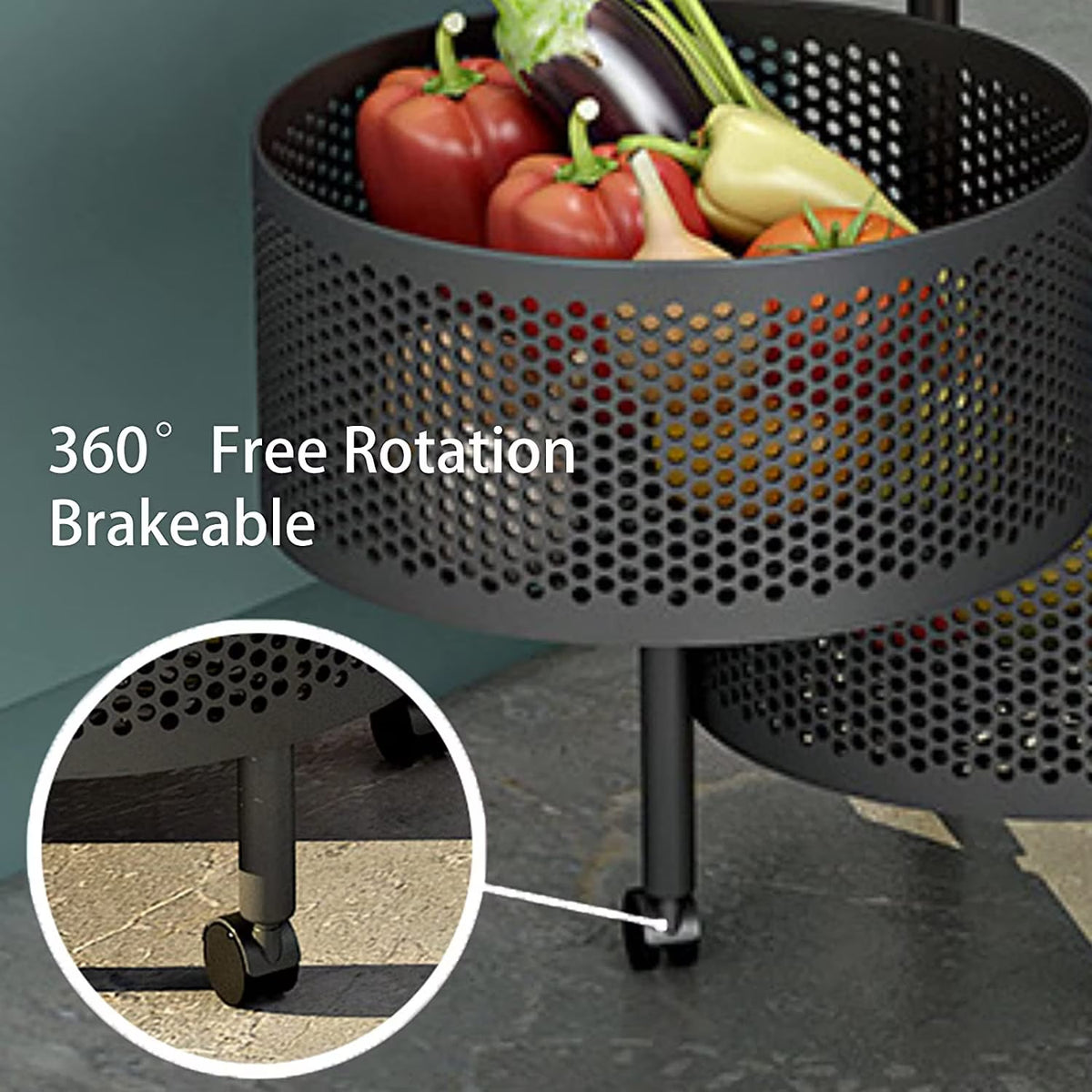 Etajera multifunctionala cu 3 rafturi metalice rotative, 60x34cm