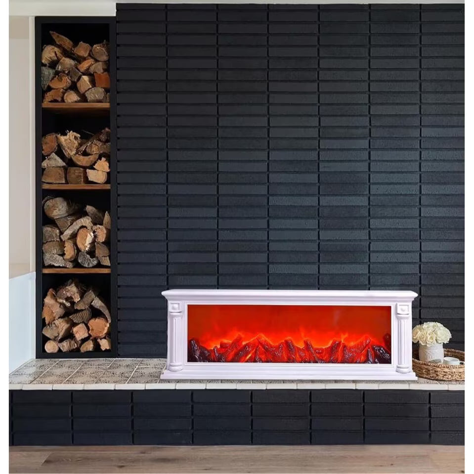 Semineu decorativ, Lumina Led cu Simulare Flacari, alimentare priza sau baterii, 63 X 22 cm