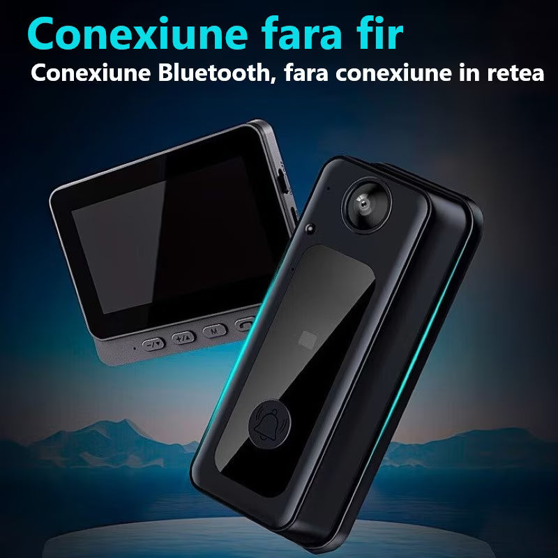 Sonerie video inteligenta Wireless, Ecran IPS 4.3 inch, Night Vision, Senzor IR, Interfon Video HD, 8MP, comunicare bidirectionala, unghi de vizualizare 170°, baterii incorporate, Negru