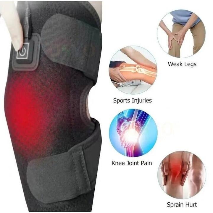 Genunchiera protectie cu incalzire, 3 trepte temperatura, Marime universala, Unisex, Negru