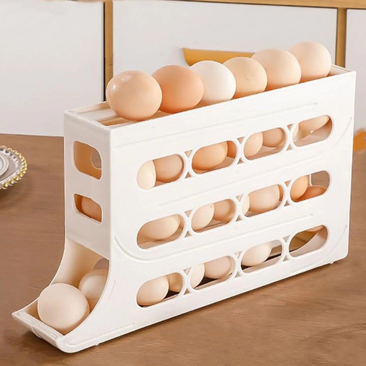 Suport pentru oua cu 4 niveluri, dispenser automat, capacitate 30 oua, pentru frigider 36x7x20cm