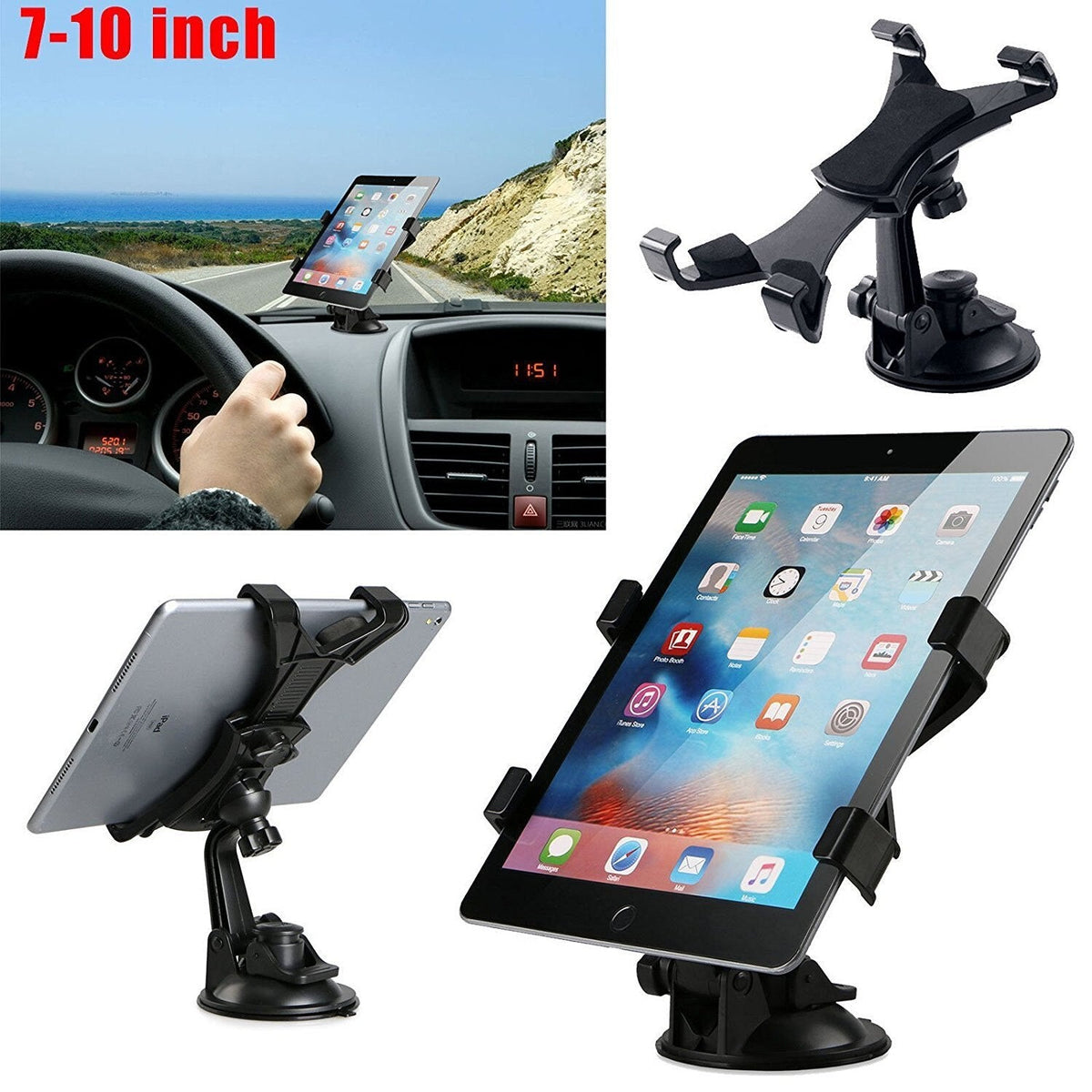 Suport Auto Pentru Tableta 7-10 inch, Ventuza, Reglabil, Premium Holder, Negru