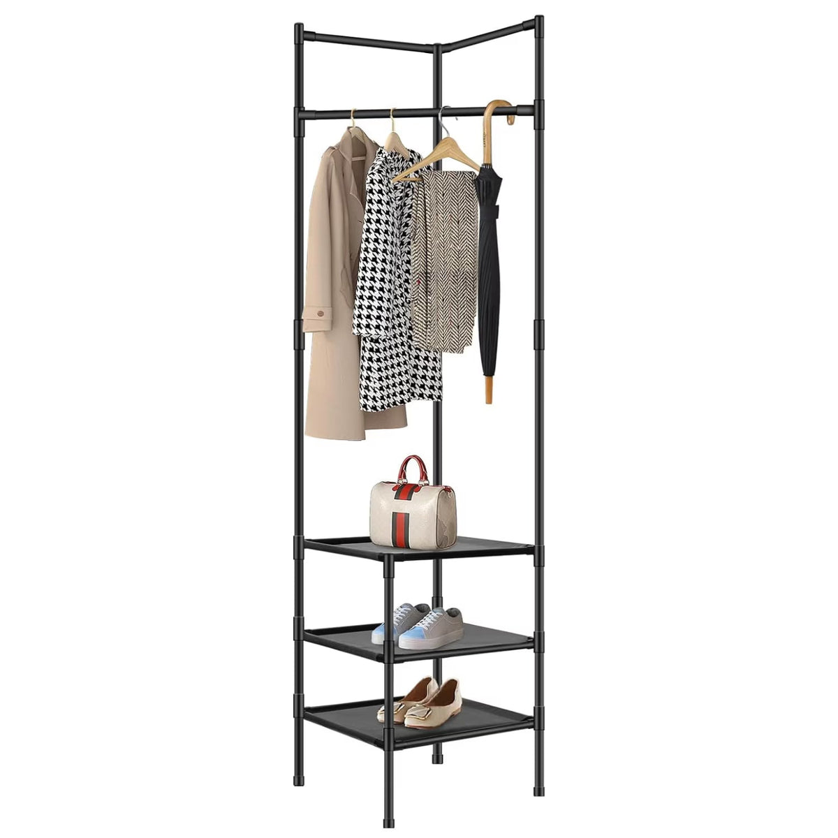 Cuier haine metalic pentru coltul camerei, 3 rafturi 180 x 44 x 44 cm