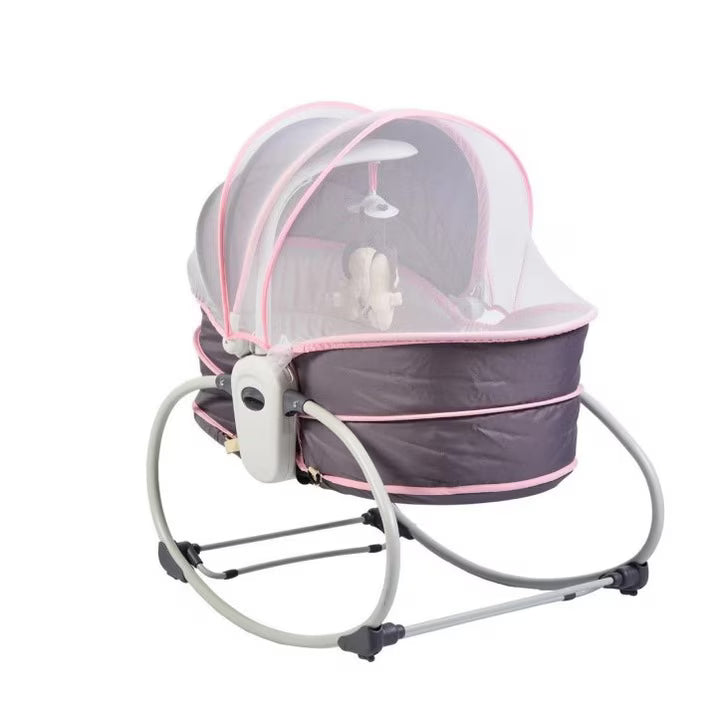 Balansoar 5 in 1 cu vibratii pentru copii si bebelusi, transformabil in landou si scaun copii, cu melodii, Mov