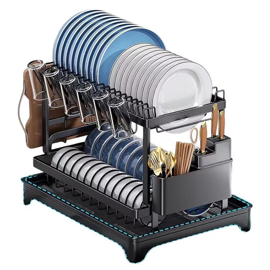 Scurgator vase, design auto-draining, organizator compact, negru, 42x29x29cm