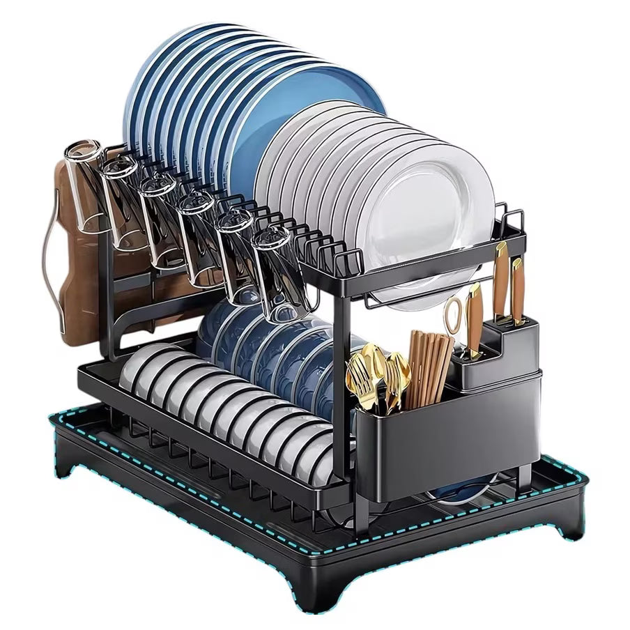 RESIGILAT - Scurgator vase, design auto-draining, organizator compact, negru, 42x30x29cm