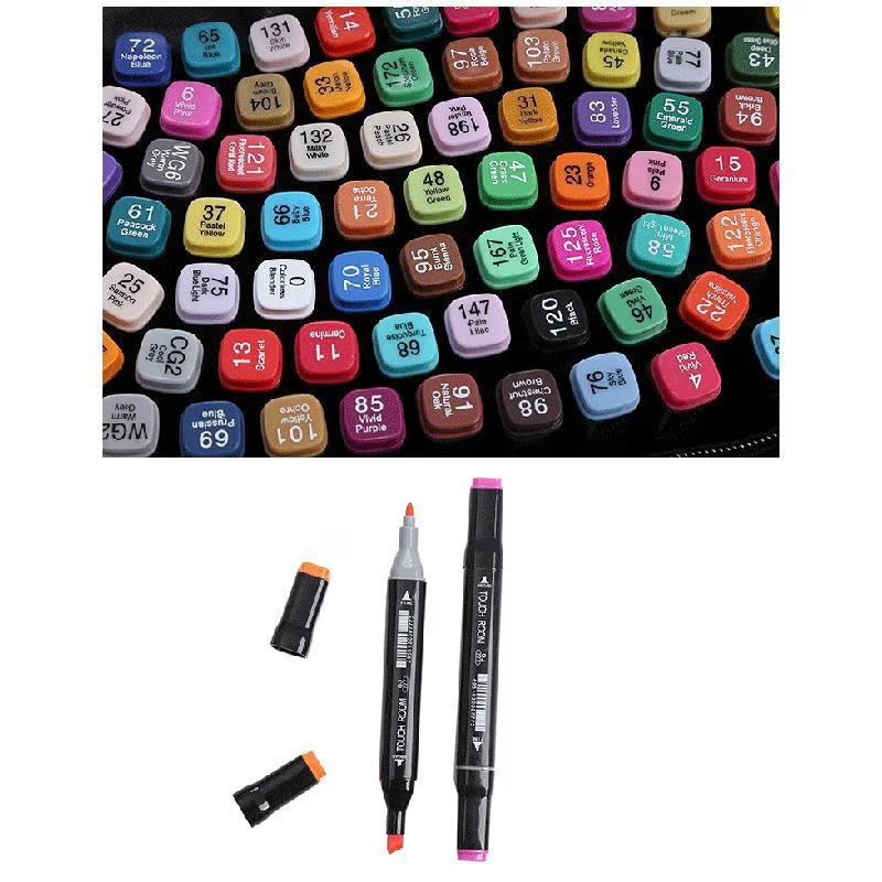 Set 80 markere colorate cu varf dublu, geanta depozitare