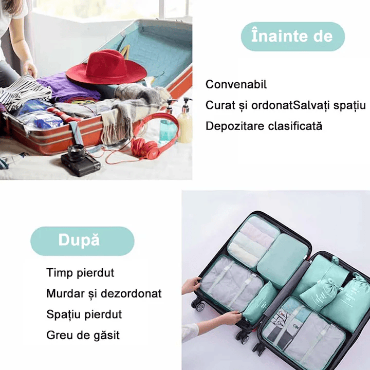 Set 10 organizatoare de bagaje – impermeabile, ușoare, pliante, cu mânere și fermoar dublu
