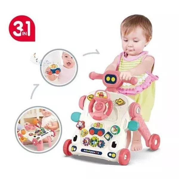Antemergator 6 in 1  pentru Copii, cu Activitati Montessori de joaca si roti anti-alunecare,