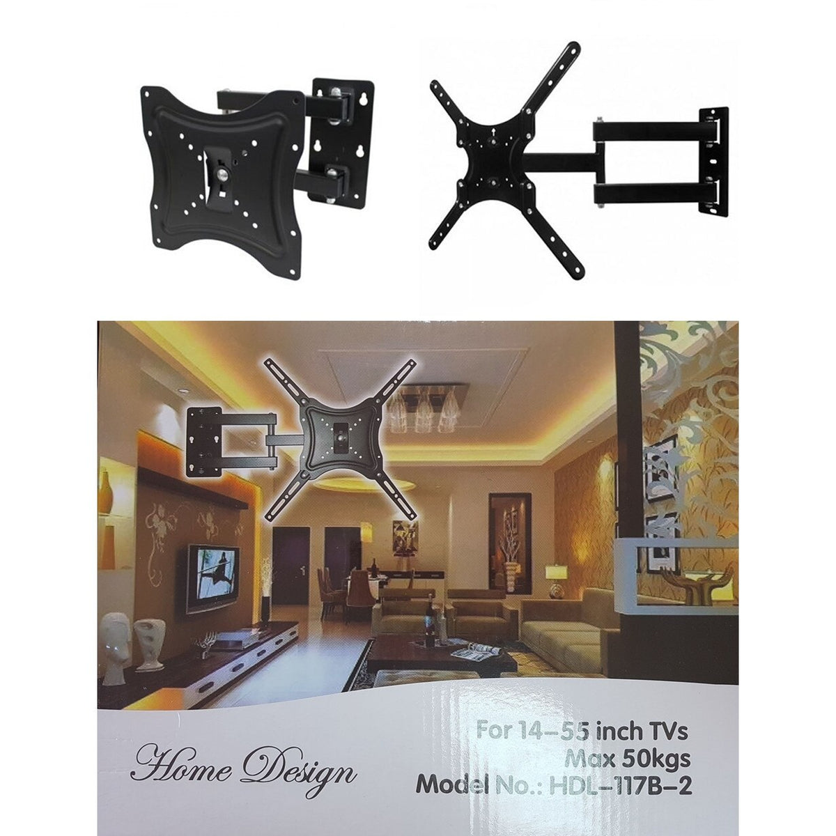 Suport TV mobil universal, cu 2 brate mobile, De la 14inch la 55inch (36 – 140 cm), Max 50Kg, Negru