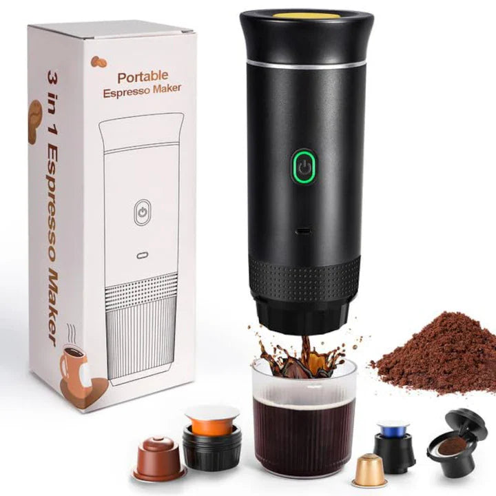 Espressor portabil 3 in 1, aparat cafea capsule si macinata, reincarcabil USB, 60ml,
