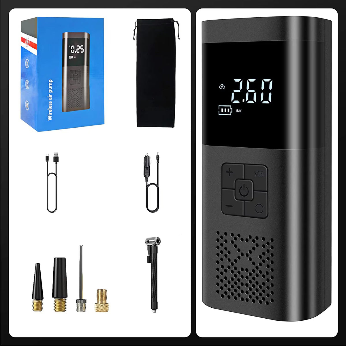 Compresor Auto Portabil, 3 in 1, Baterie 6000mAh Tip Powerbank, Digital, Manometru, Lanterna LED, 150PSI, Debit 20L, Incarcare USB,