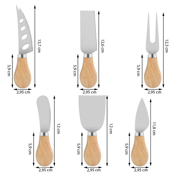 Set 6 cutite cu maner de lemn pentru branzeturi