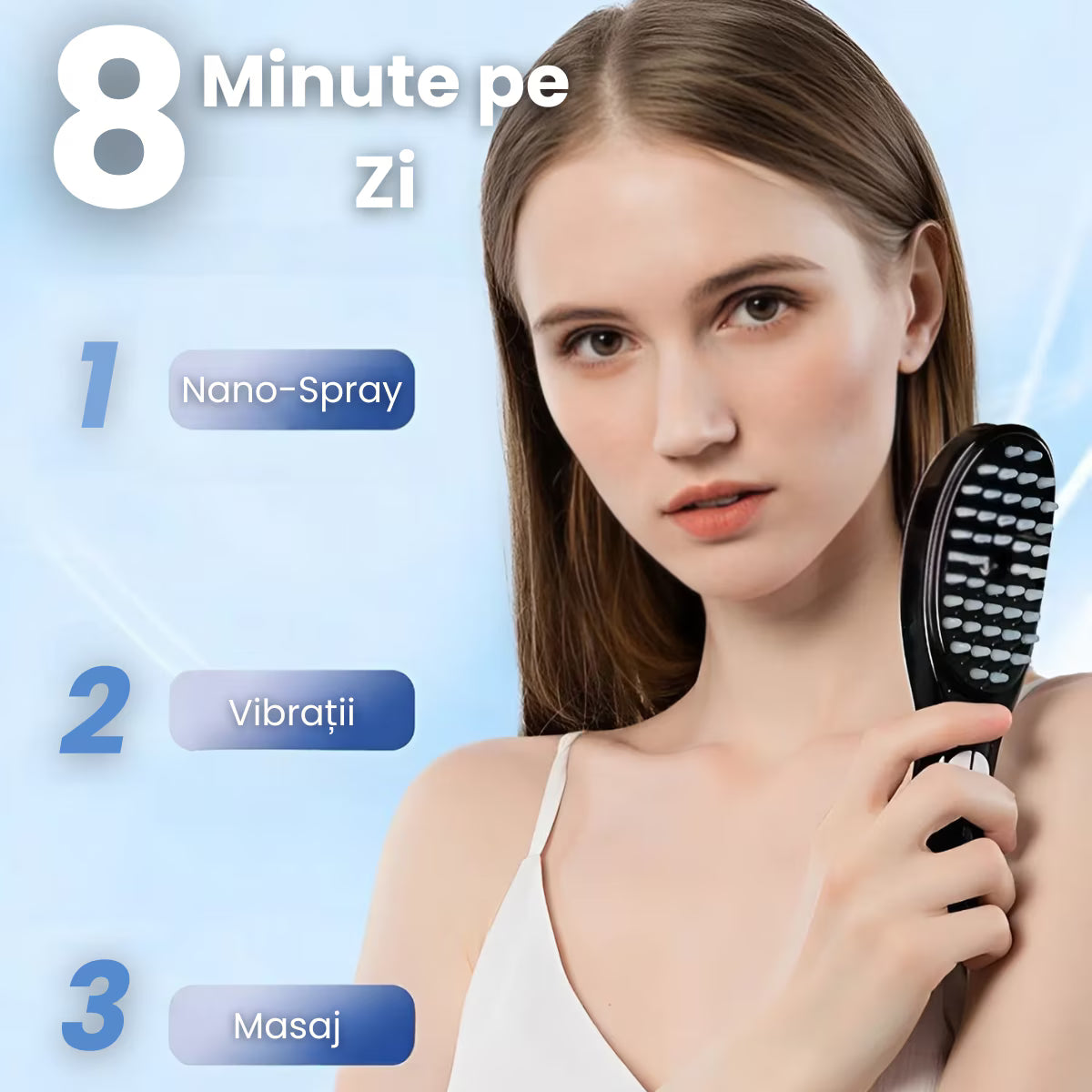 Perie termica inteligenta cu ionizare si lumina infrarosie, 46 puncte de masaj prin 3 trepte vibratii