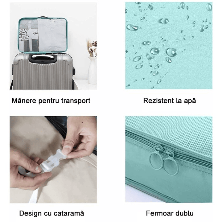 Set 10 organizatoare de bagaje – impermeabile, ușoare, pliante, cu mânere și fermoar dublu
