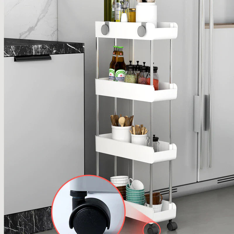 RESIGILAT - Carucior organizator slim, portabil, cu 3 rafturi, alb