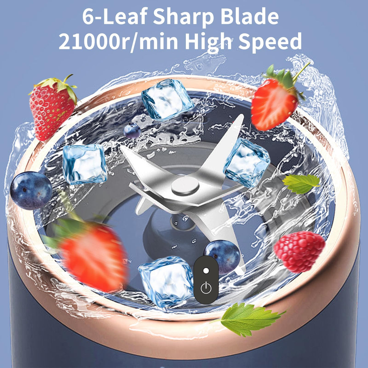 Mini Blender Portabil Electric, Cu Acumulator, 2 Recipiente, 6 Lame 3D, 300 ml, 40W, Capac Inclus