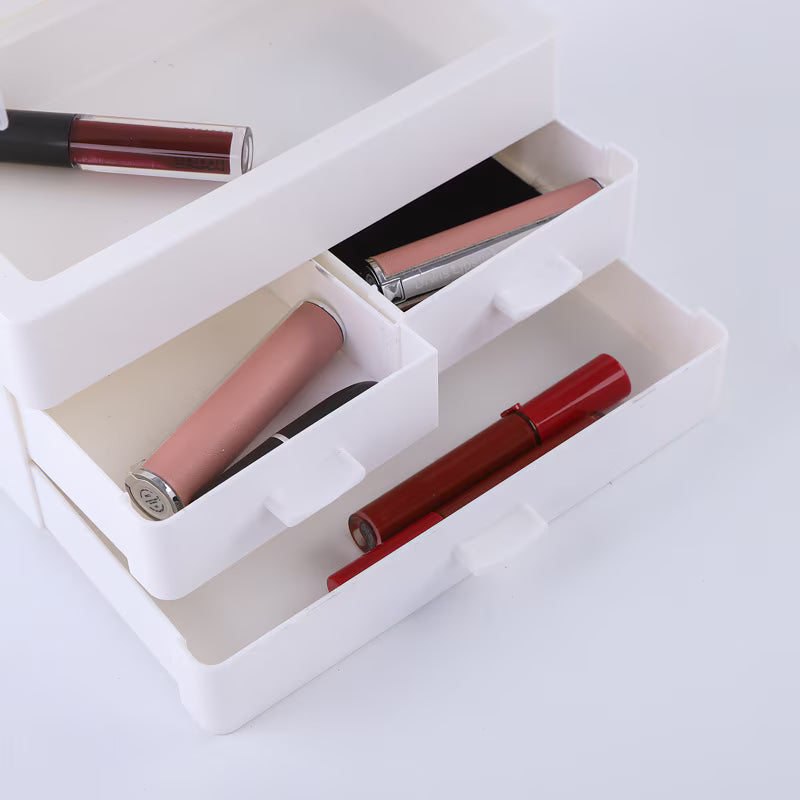 Organizator Cosmetice cu Capac Glisant Transparent si 3 Sertare