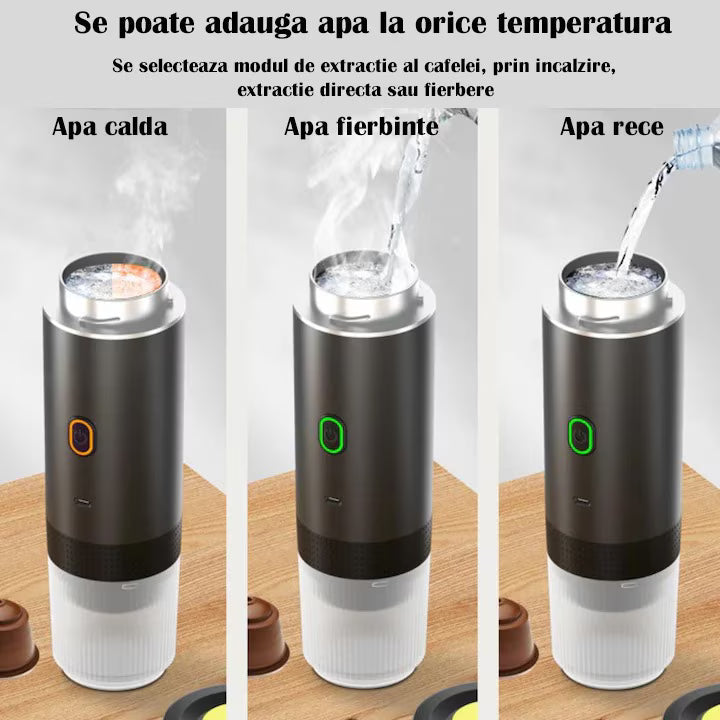 Espressor portabil 3 in 1, aparat cafea capsule si macinata, reincarcabil USB, 60ml,