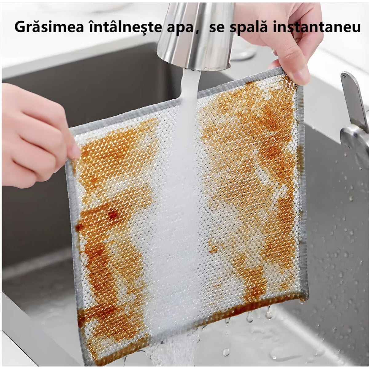 Set 10 lavete din microfibra metalica, abraziva, pentru vase, utilizare umeda si uscata, 20 x 20 cm, argintiu