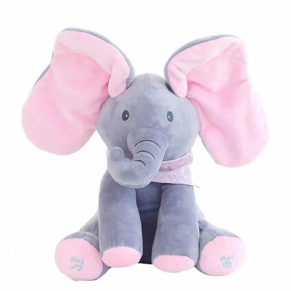Jucarie de plus interactiva muzicala, Elefantul Cucu-Bau, 30 cm
