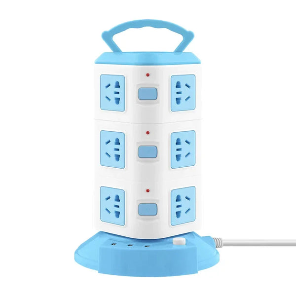 Prelungitor turn / vertical cu 12 Prize 3 porturi USB, 3 Intrerupatoare, alb/albastru