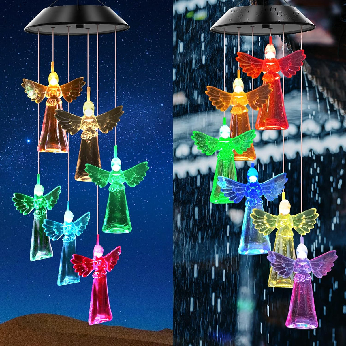 Ghirlanda solara decorativa ingerasi cu lumini LED multicolore si senzor de lumina IP55