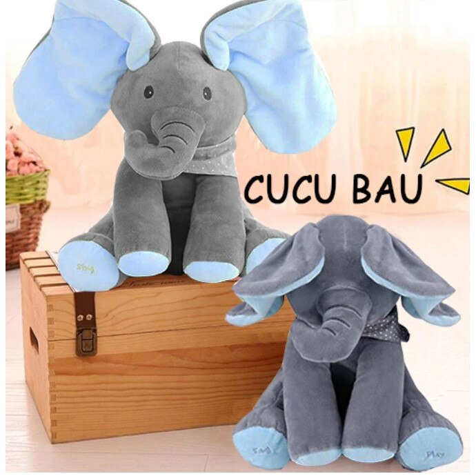 RESIGILAT - Jucarie de plus interactiva muzicala, Elefantul Cucu-Bau, 30 cm