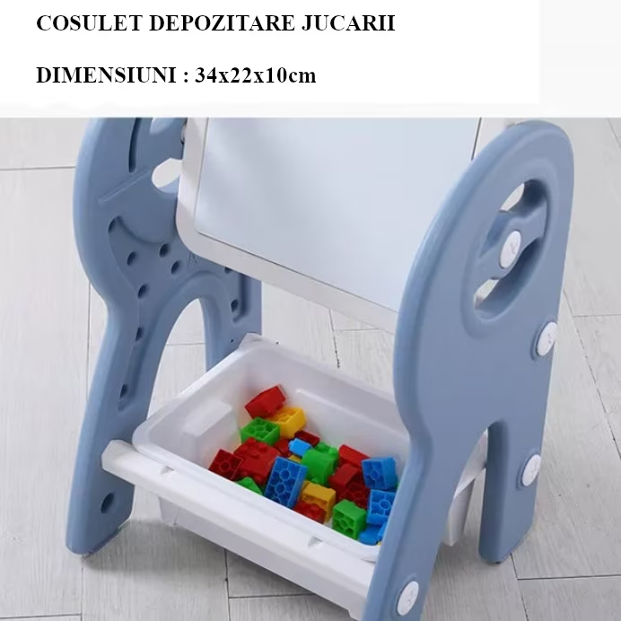 RESIGILAT - Set masa si scaun pentru copii, interactiva 2 in 1 cu tabla de scris si masa lego, cu 2 carioci si jucarii lego incluse
