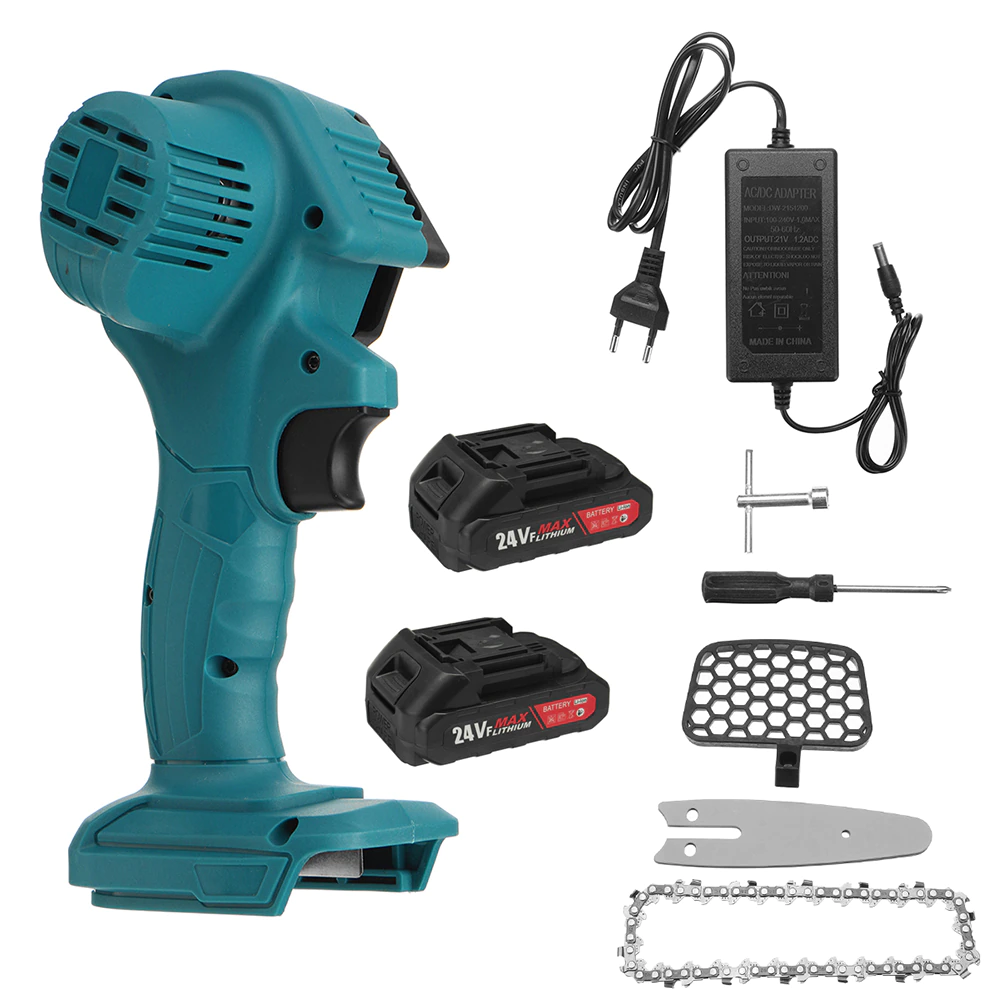 Mini Fierastrau Electric 24V cu Lant 6 inch si 2 Acumulatori 2000 mAh