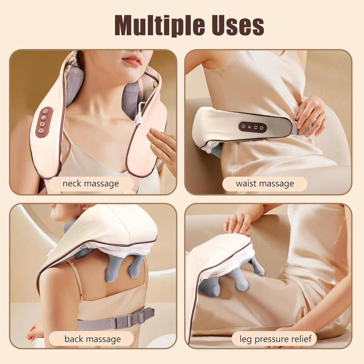 Aparat de masaj cervical 6D cu incalzire si vibromasaj, 3 intensitati, 2 moduri, silentios 45 dB, maro