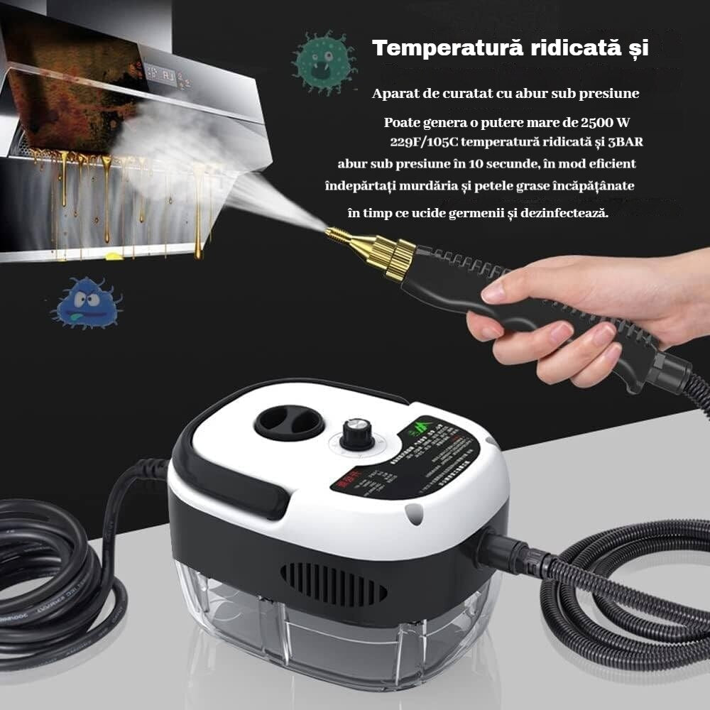 Aparat de curatat cu abur, 4 accesorii incluse, 2500W, alb/negru