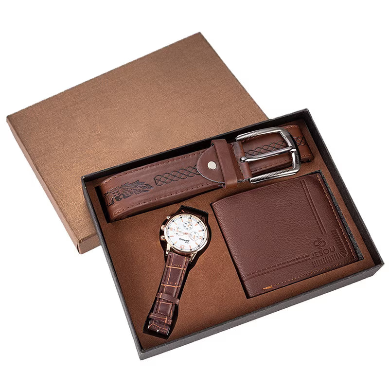 Set Cadou Barbati – Portofel, Curea si Ceas Casual din Imitatie Piele Premium
