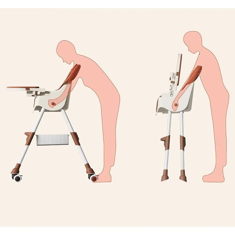 Scaun de Masa pentru Bebelusi si Copii cu Roti, Telescopic, Pliabil, Masuta Reglabila, Suport Picioare, Scaun cu Invelis Piele Artificiala, Centura Siguranta, Spatiu Depozitare, 97x73x65 cm,