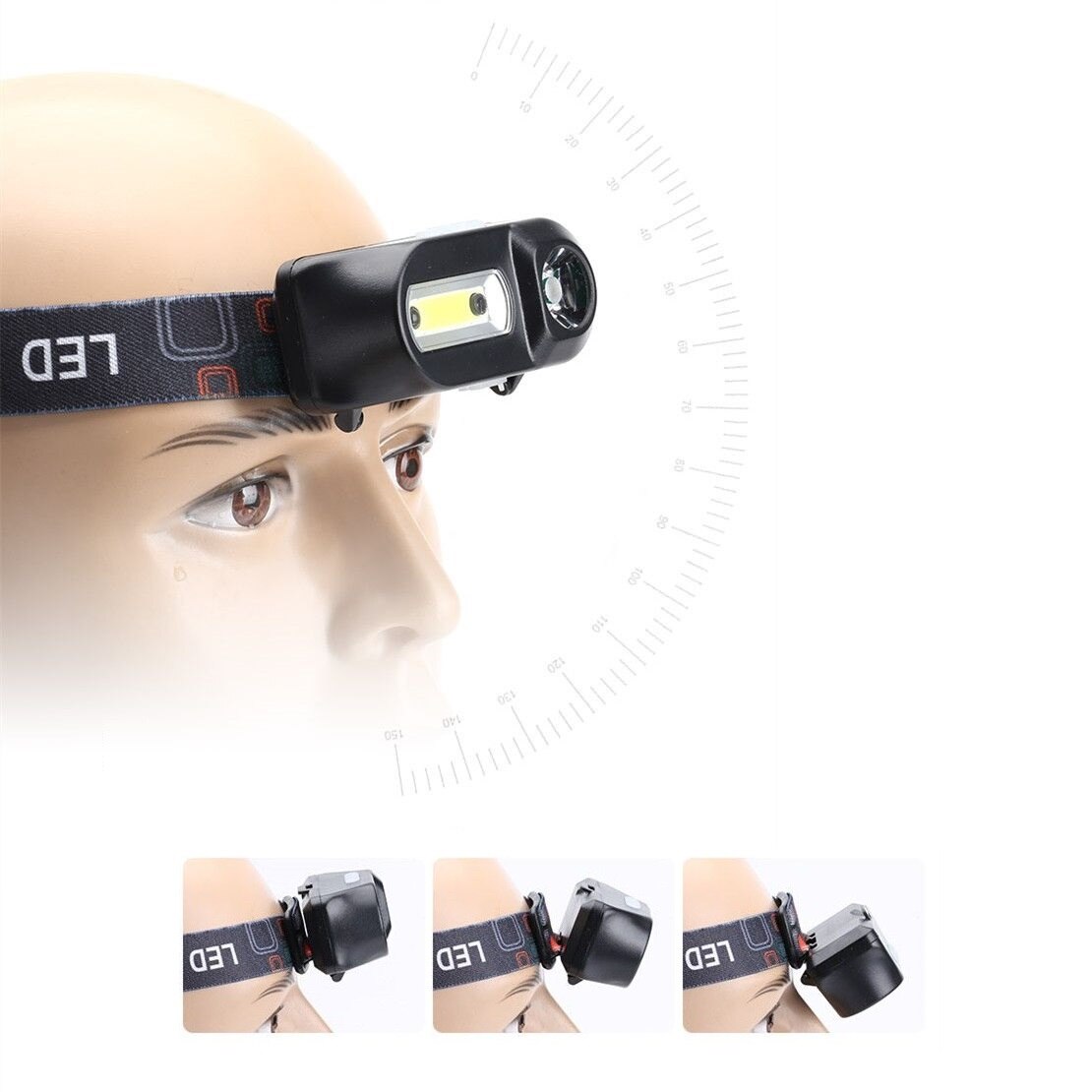 Lanterna frontala, de cap cu senzor, 3 moduri iluminat led Cob, 3 moduri iluminat led XPE, acumulator 3.7v, incarcare Usb 5v