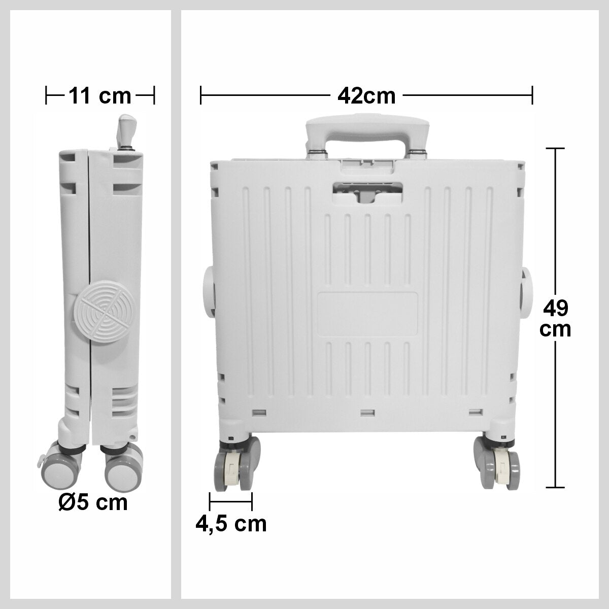 Carucior de cumparaturi pliabil 30L cu maner telescopic și roti, 39x35x48cm, Alb